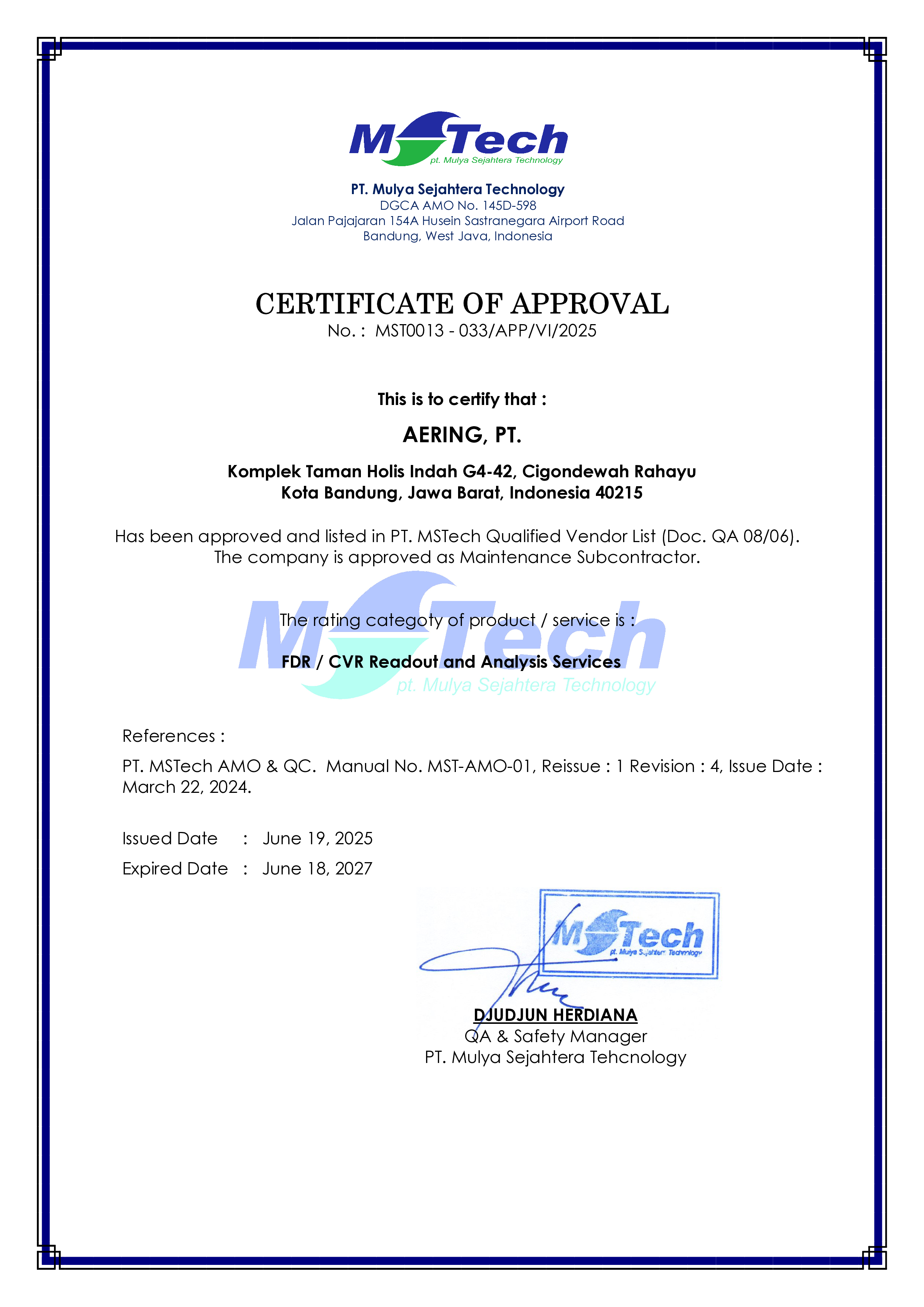Vendor Approval – PT AERING (PT MSTech)
